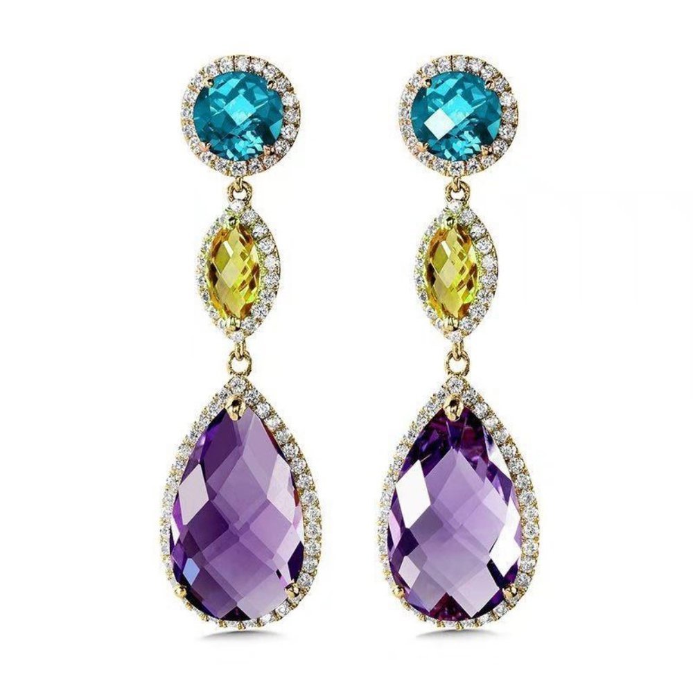 🍁 Three Colors & Shapes Vintage Noble Water Drop Dangle Earring,UNVN12438
